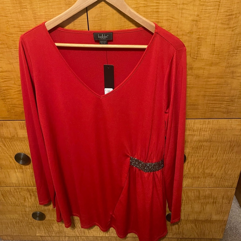 Belldini Red Long Sleeve V-Neck Top